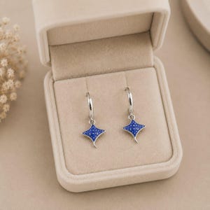 Blue Stingray Earrings, Silver Hoop - 15mm - - LadybugfeetDesigns -