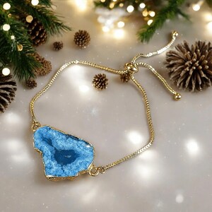 Sparkly Genuine Agate Gemstone Crystal Geode Bracelet, Gift for her - - LadybugfeetDesigns -