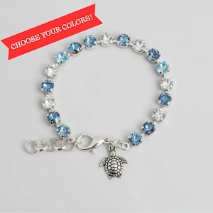 Sea Turtle Faceted Crystal Bracelet, Silver