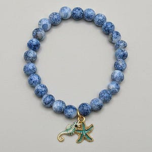 Seahorse Starfish Beaded Stretch Bracelet - - LadybugfeetDesigns -