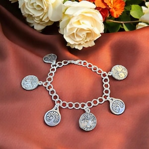 Silver Tree of Life Charm Bracelet - - LadybugfeetDesigns -