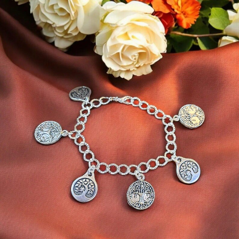 Silver Tree of Life Charm Bracelet - - LadybugfeetDesigns -