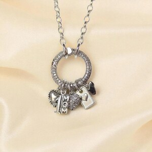 1 Mom Silver CZ Snap Ring Necklace, .925 Sterling Silver - 20 inch - - LadybugfeetDesigns -