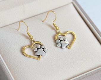 Dog/Cat Paw Print Earrings, Gold