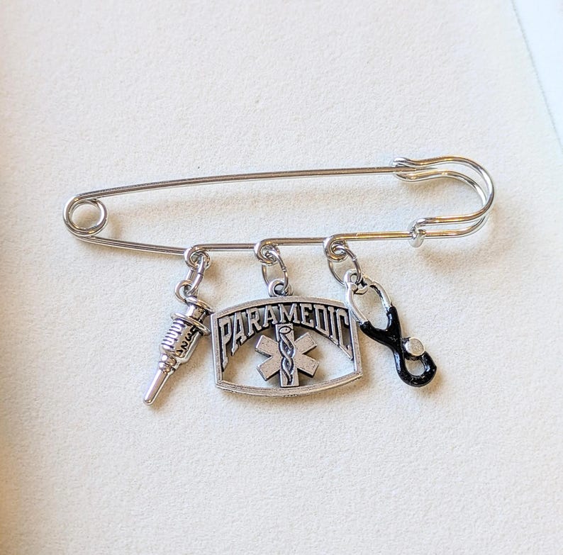 Paramedic Safety Pin Brooch, Purse Charm - - LadybugfeetDesigns -