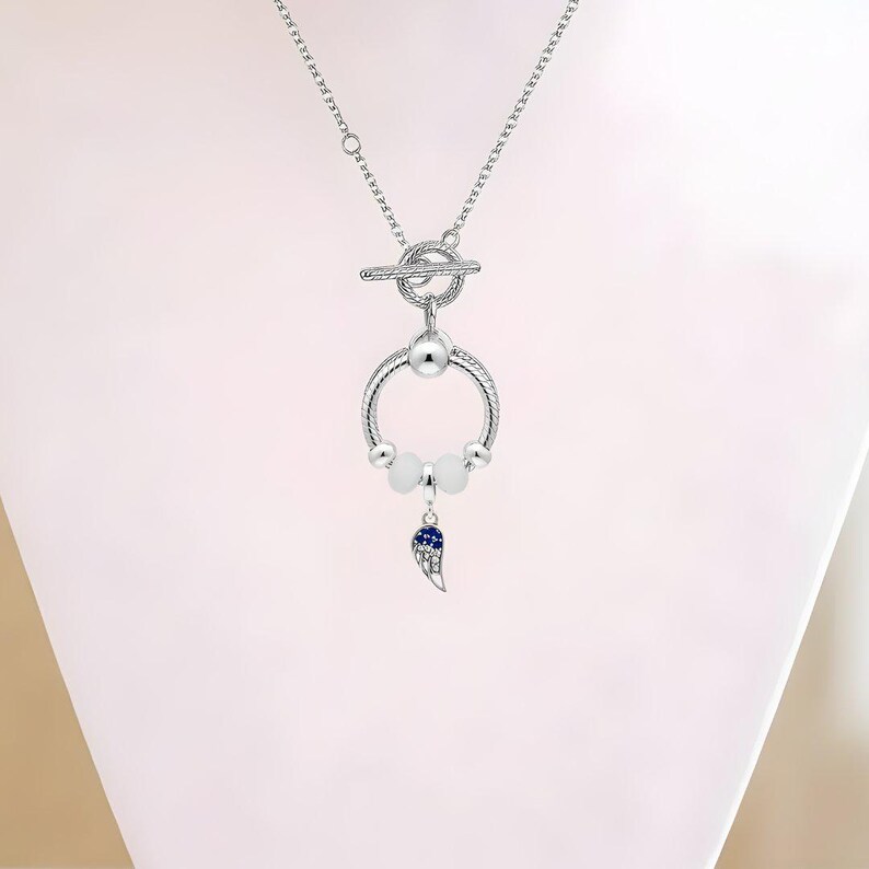 Angel Wing Sterling Silver Toggle Charm Necklace, 20 inches - - LadybugfeetDesigns -