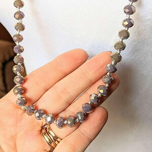 Shimmering Plum AB Crystal Knotted Necklace -36 inch - - LadybugfeetDesigns -