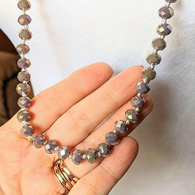 Shimmering Plum AB Crystal Knotted Necklace -36 inch - - LadybugfeetDesigns -