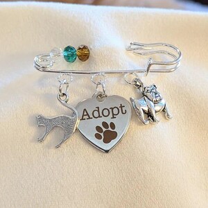 Adopt a Pet Safety Pin Brooch, Purse Charm - - LadybugfeetDesigns -