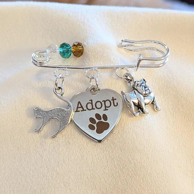 Adopt a Pet Safety Pin Brooch, Purse Charm - - LadybugfeetDesigns -