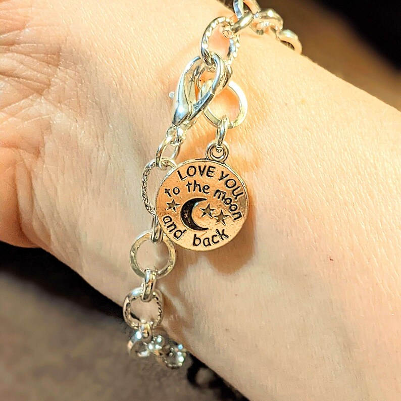 Love You to the Moon Chain Bracelet - - LadybugfeetDesigns -