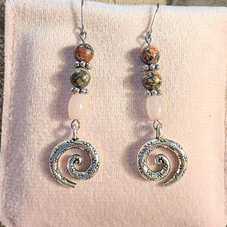 Opal, Jasper Swirl Earrings - - LadybugfeetDesigns -