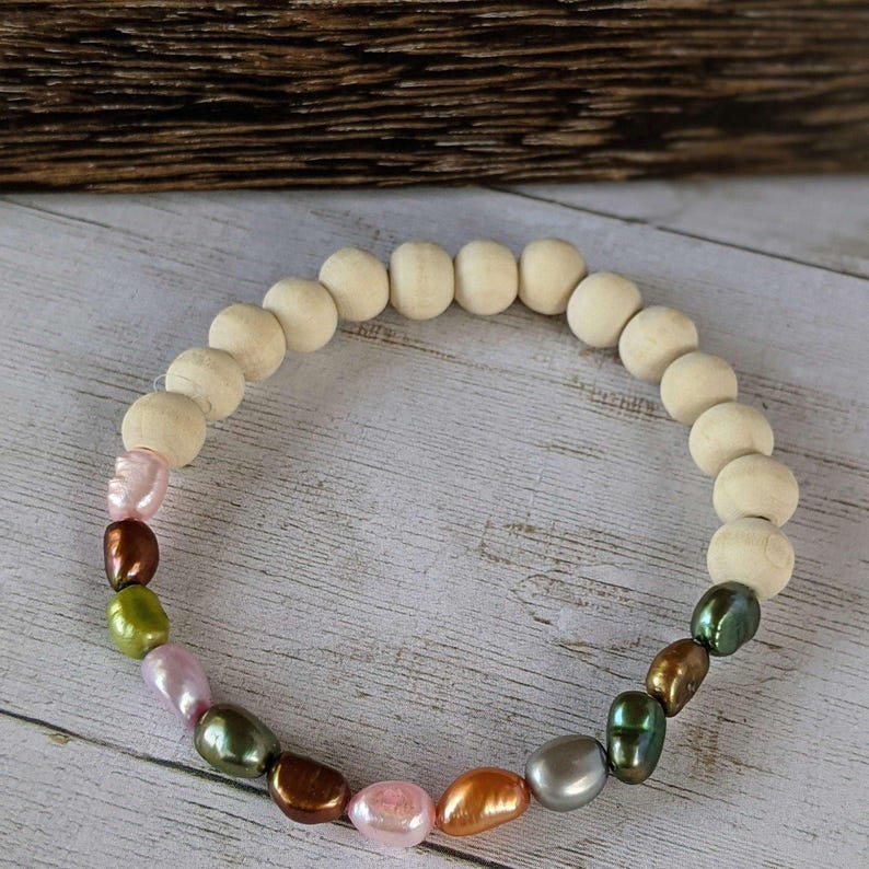 Multi Color Freshwater Pearl Stretch bracelet - - LadybugfeetDesigns -