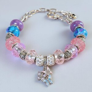 Butterfly Trio European beaded bracelet - Silver - - LadybugfeetDesigns -