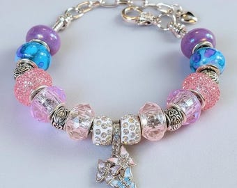 Butterfly Trio European beaded bracelet - Silver