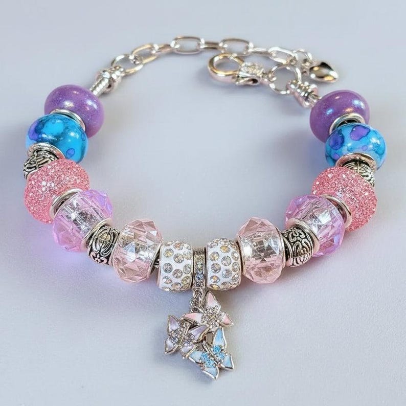 Butterfly Trio European beaded bracelet - Silver - - LadybugfeetDesigns -