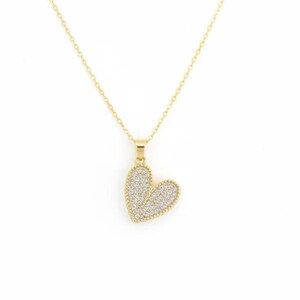 CZ Heart necklace, Gold - 20 inch - - LadybugfeetDesigns -