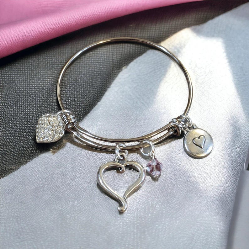 Child's Birthstone Heart Bangle - - LadybugfeetDesigns -