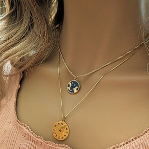 Blue Enamel Zodiac Pendant Necklace, Gold - 20 inches - - LadybugfeetDesigns -