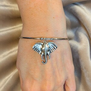Elephant Euro Bangle Cuff, Silver - - LadybugfeetDesigns -