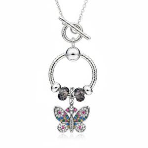 Butterfly Sterling Silver Toggle Charm Necklace, 20 inches - - LadybugfeetDesigns -
