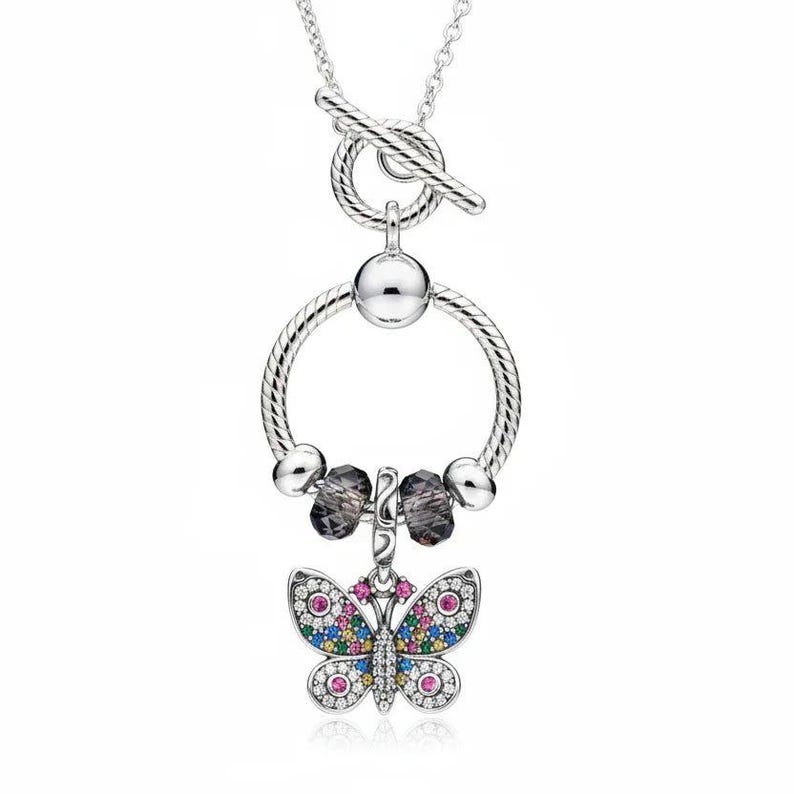 Butterfly Sterling Silver Toggle Charm Necklace, 20 inches - - LadybugfeetDesigns -