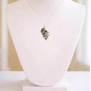Acorn Oak Leaf Necklace, Silver - - LadybugfeetDesigns -