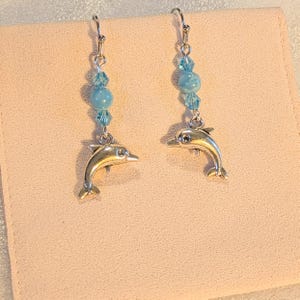 Dolphin Larimar Beaded Hook Earrings, Silver - - LadybugfeetDesigns -