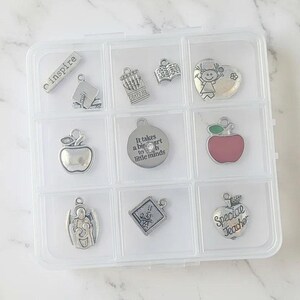 Teacher Charm Box - 11 pc., Silver - - LadybugfeetDesigns -
