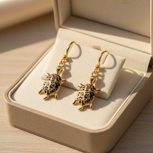 Leopard Skin Turtle Earrings, Gold - - LadybugfeetDesigns -
