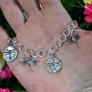 Silver Dragonfly Charm Bracelet - - LadybugfeetDesigns -