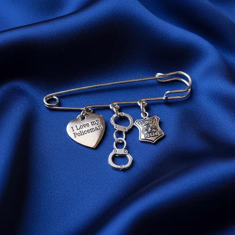 I Love My Policeman Safety Pin Brooch, Purse Charm - - LadybugfeetDesigns -