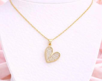 CZ Heart necklace, Gold - 20 inch