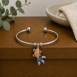 Two Tone Koi Euro Bangle Cuff, Silver - - LadybugfeetDesigns -