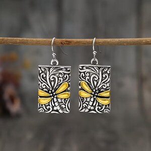 Dragonfly Fancy Tag Earrings, Silver - - LadybugfeetDesigns -