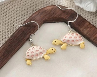 Rustic Turtle Hook Earrings, Silver