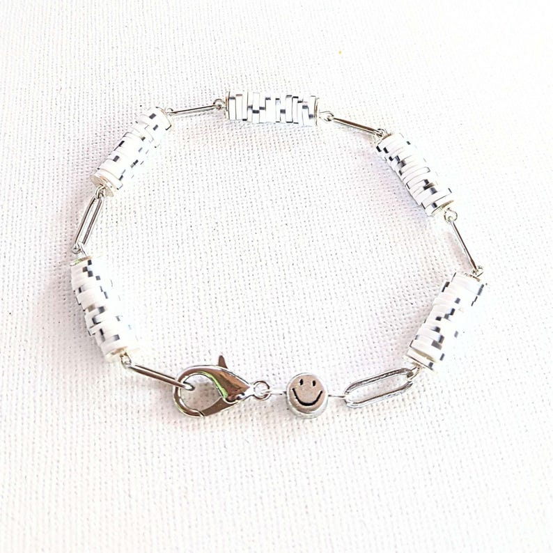 Salt & Pepper Smiley Stainless Steel Paperclip Chain Bracelet - - LadybugfeetDesigns -