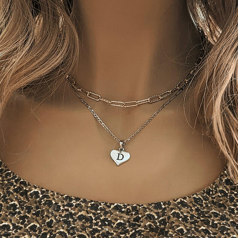 Two-Tone Paperclip & Initial Necklace Set - - LadybugfeetDesigns -