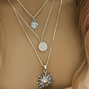 Energy, Power, Positivity Layered Necklace Set, Silver - - LadybugfeetDesigns -