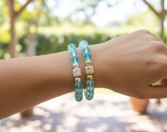 Iridescent Blue Mystic Aura Quartz Gemstone Diffuser bracelet