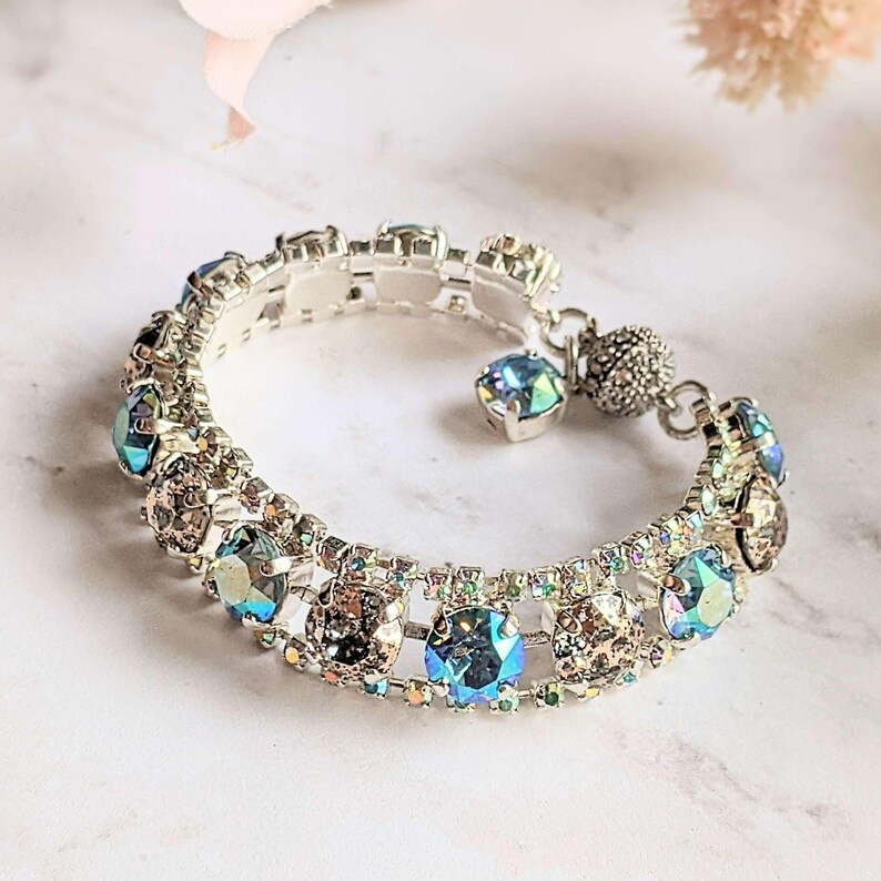 Blue Multi Faceted Crystal Rhinestone Bracelet-Bridal Jewelry-Child Size - - LadybugfeetDesigns -