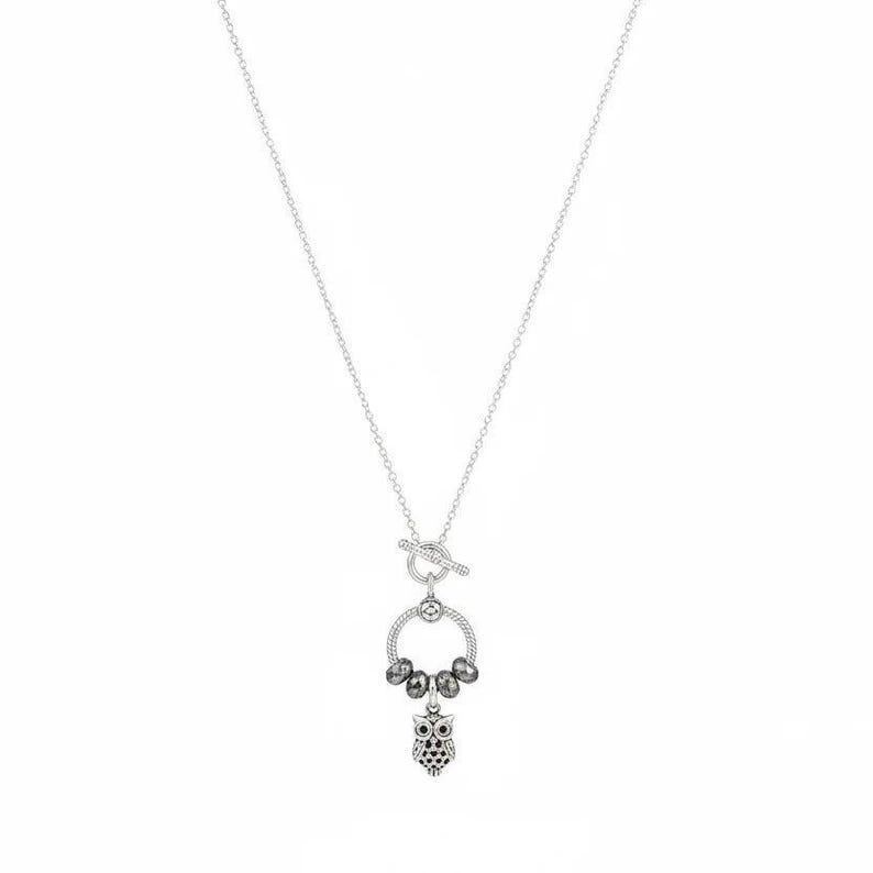 Pretty Owl Sterling Silver Toggle Charm Necklace, 20 inches - - LadybugfeetDesigns -