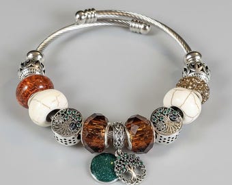 Tree of Life Euro Cuff Wrap Bracelet, Silver