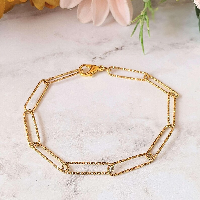 Diamond Cut Gold Paperclip Chain Bracelet - - LadybugfeetDesigns -