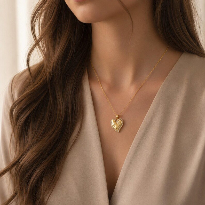 Textured Heart necklace, Gold - 20 inch - - LadybugfeetDesigns -