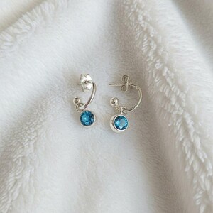 Birthstone Mini Hoop Huggie Earrings - Silver, Hoop Drop - 10mm - - LadybugfeetDesigns -
