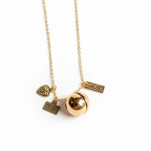 Prayer/Wish Locket Necklace, Gold - 18 inch - - LadybugfeetDesigns -