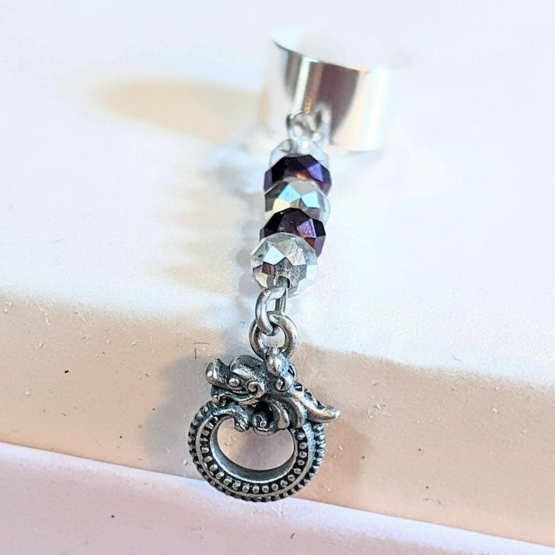 Silver Dragon Crystal Ear Cuff - - LadybugfeetDesigns -