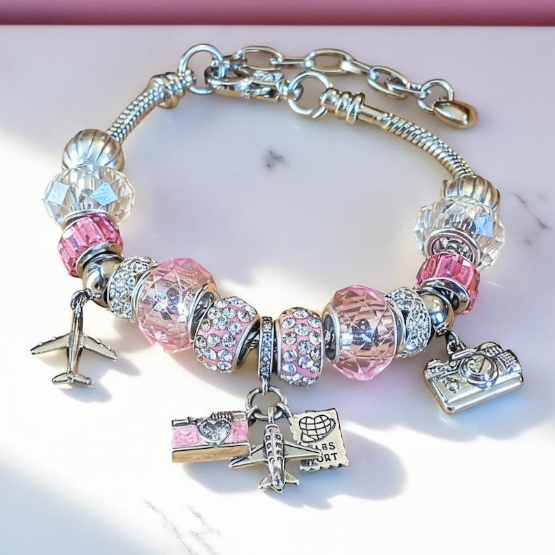 Travel/Vacation European beaded bracelet - Silver - - LadybugfeetDesigns -