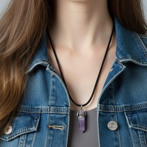 Natural Gemstone Crystal Point Pendant necklace, 30 inch - - LadybugfeetDesigns -